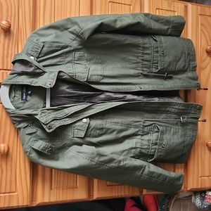 - New look dark green hooded front pockets draw string waist jacket small